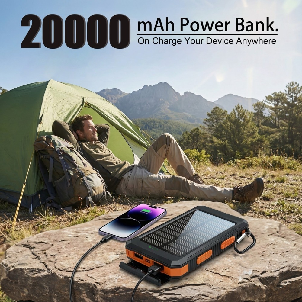 Portable Charger 20000Mah - ธนาคารพลังงานแสงอาทิตย์ 10000/20000MAH แบบพกพา รวดเร็ว มาพร้อมพอร์ต USB