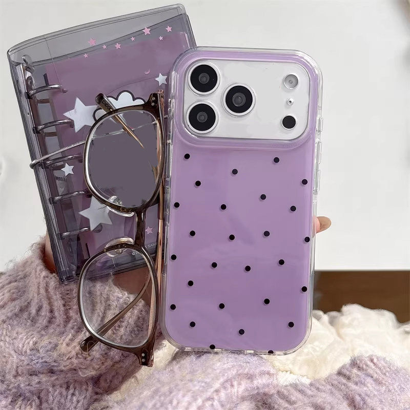 Phone Accessories For Girls - เคสโทรศัพท์ลายการ์ตูนจุดสีม่วงสไตล์เกาหลีน่ารักสำหรับ iPhone 17 16 15 14