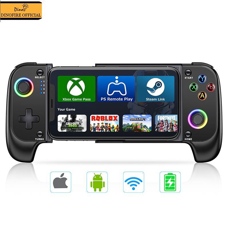 Gaming Trigger Phone - DinoFire โทรศัพท์มือถือจอยสติ๊กเกมแพดสําหรับ iPhone Android ควบคุม Bluetooth