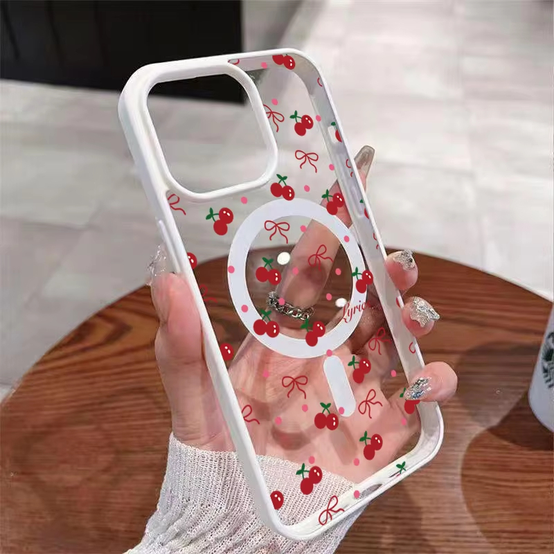 Phone Accessories Red - เคสโทรศัพท์แม่เหล็กพิมพ์ลายเชอร์รี่สีแดง สำหรับ iPhone 17 16 15