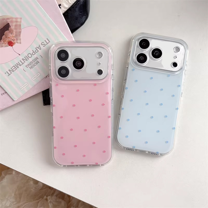 Phone Accessories For Girls - เคสโทรศัพท์ลายการ์ตูนจุดสีฟ้าชมพูสไตล์เกาหลีเรียบง่ายสำหรับ iPhone 17 Air 16 15