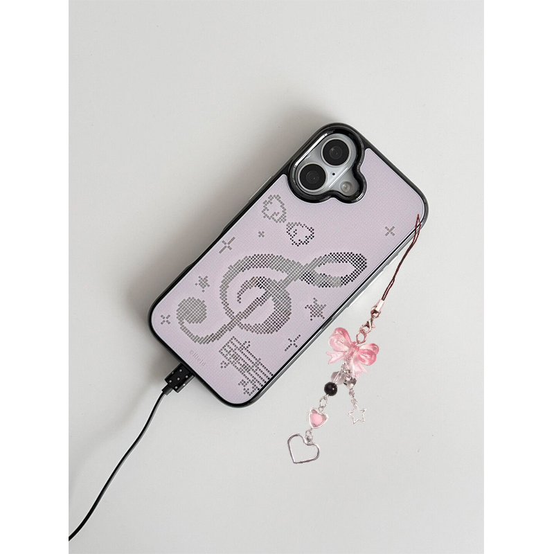 Phone Accessories Kiosk - เคสโทรศัพท์ลายโมเสคสีชมพูสไตล์เกาหลี พร้อมลายโน้ตดนตรี สำหรับ iPhone 17 Air