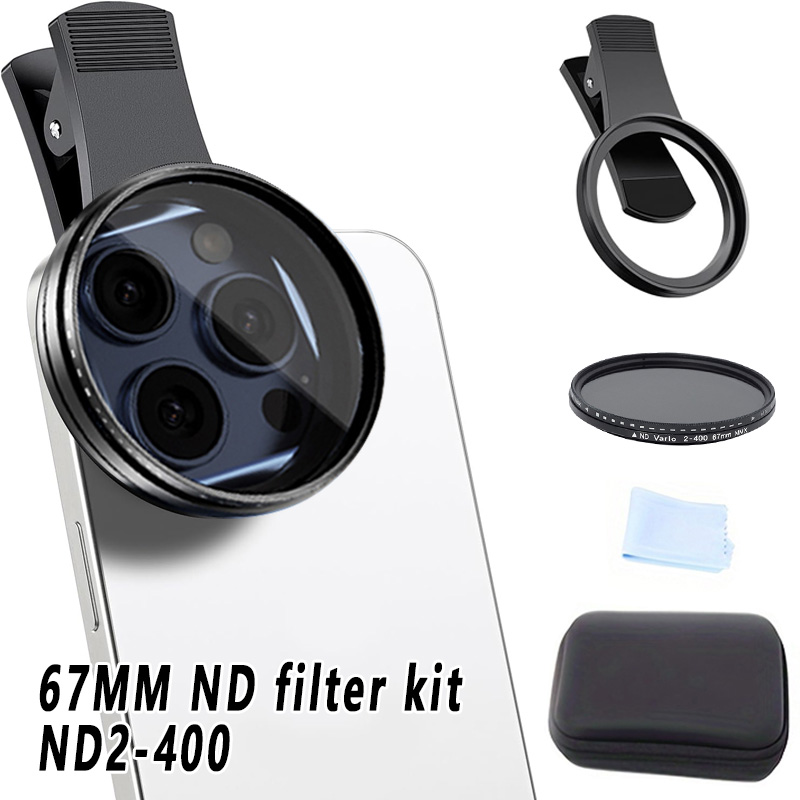 Lens Camera Clip - 67 มม.Clip-on ND2-400 โทรศัพท์กล้องเลนส์กรองชุดปรับ Neutral Density