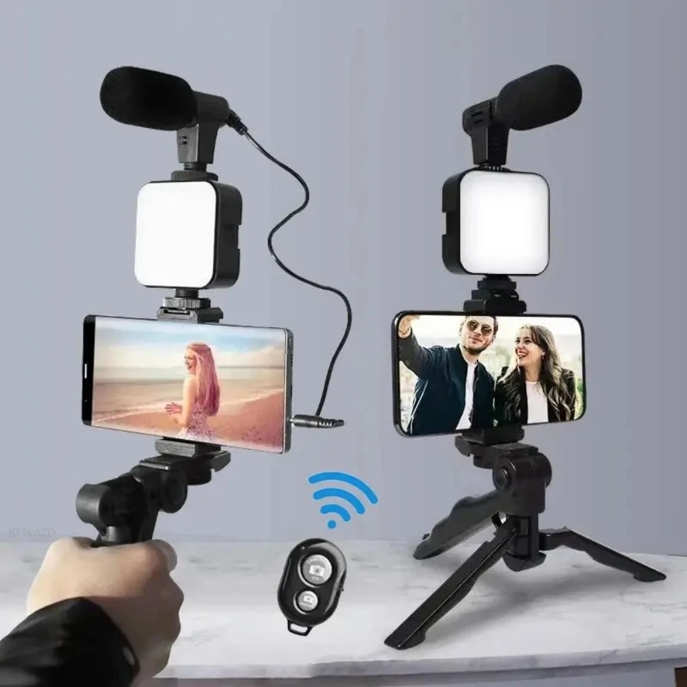 Youtube Phone Accessories - สมาร์ทโฟน Vlogging ชุดขาตั้งกล้องผู้ถือโทรศัพท์มินิไมโครโฟน LED เติมแสง Starter