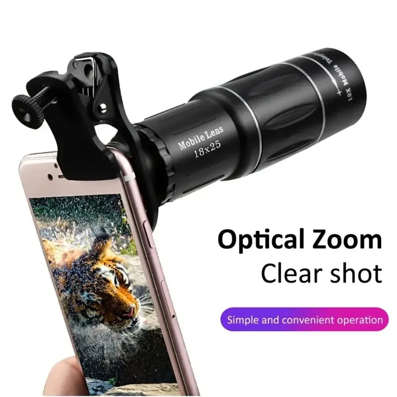 Lens Camera Clip - เลนส์เทเลโฟโต้แบบหนีบสำหรับโทรศัพท์มือถือ ขยายภาพ 18 เท่า สำหรับคอนเสิร์ต -